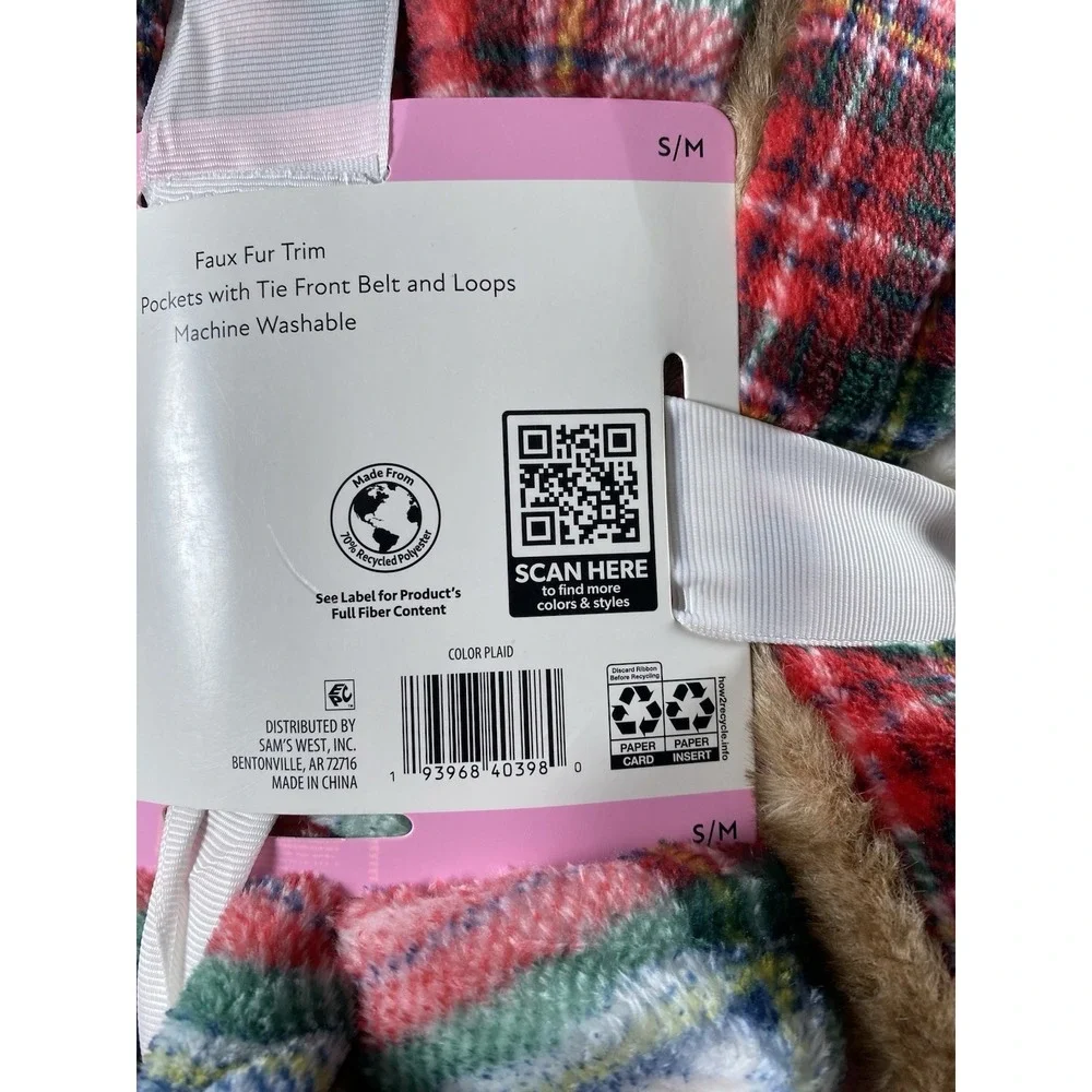 Member's Mark Ladies Luxury Plush Robe Plaid Small/Medium‎